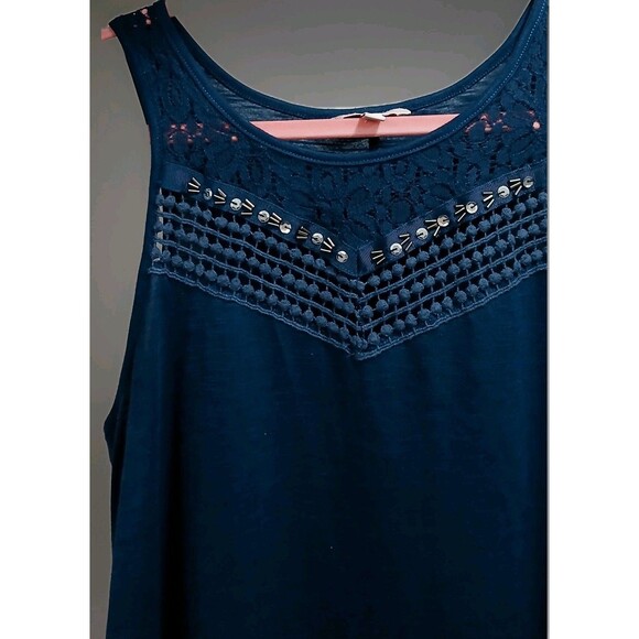 Candie’s Women’s Medium Blue Tank Top Beaded Embellished Sleeveless Y2K Boho - Picture 3 of 6